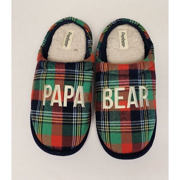 Dearfoams Papa Bear Comfort Slippers, Sizes Multicolor Green/Red US 9-10 - Picture 2 of 5